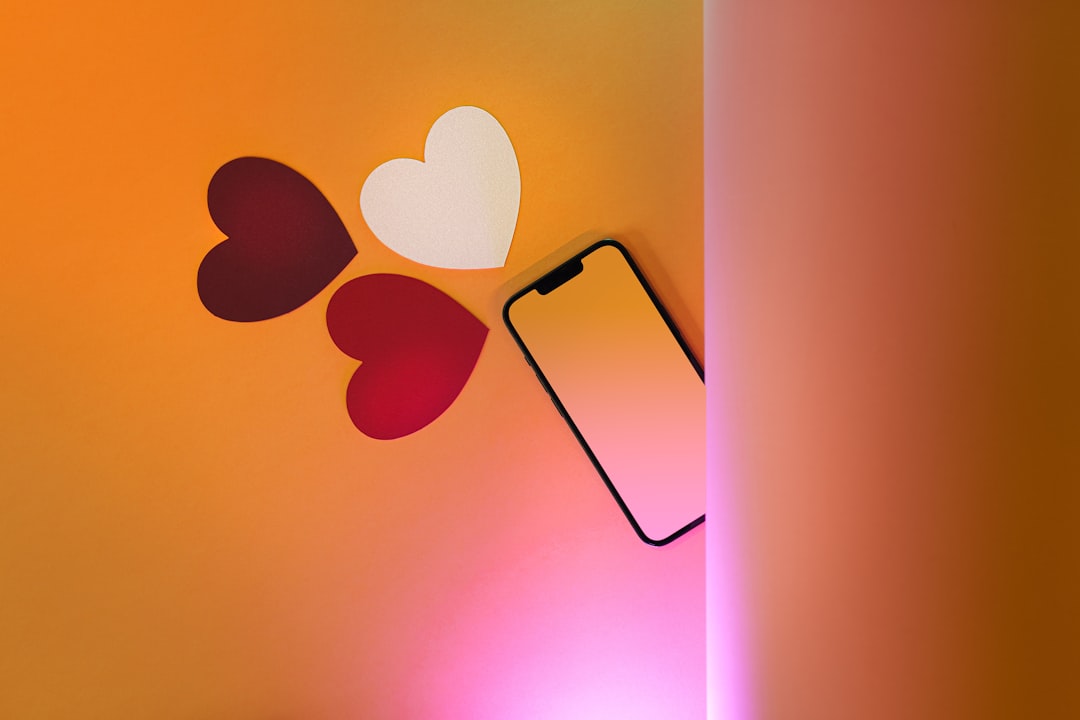 Smartphone screen. Heart-shaped paper cutouts. Valentines Day template.